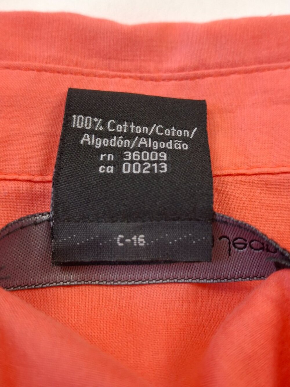 Calvin Klein Sz L Cotton Blouse Coral Orange Capped Sleeve Drawstring Mid Read - Picture 11 of 11